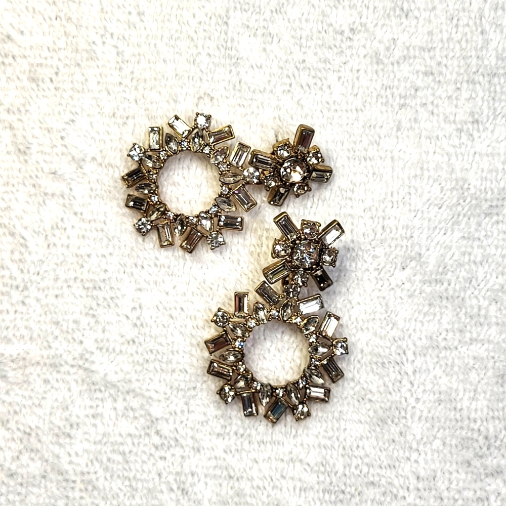 Rhinestone Circle Drop Statement Earrings / Pierced - Picture 5 of 7